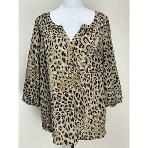 Loft Womens Animal Print Blouse V-Neck Size XL Blouse Tunic Top
